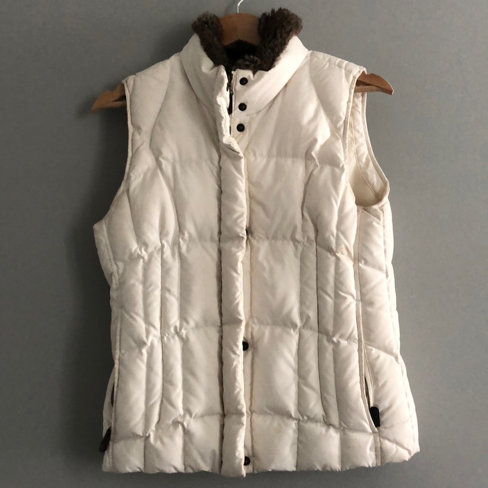 eddie bauer down vest with faux fur at neck